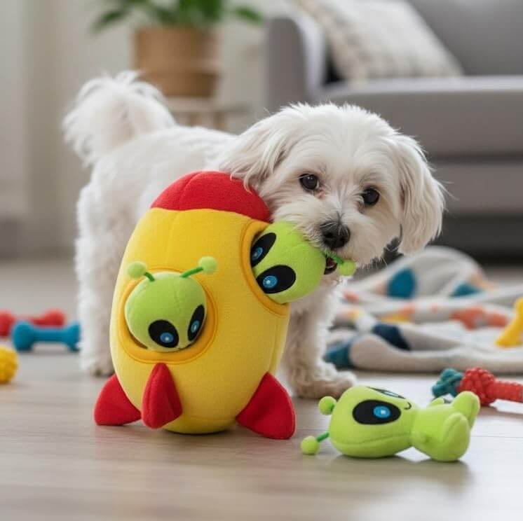 Interactive Spaceship Hide & Seek Squeaky Dog Puzzle Toy